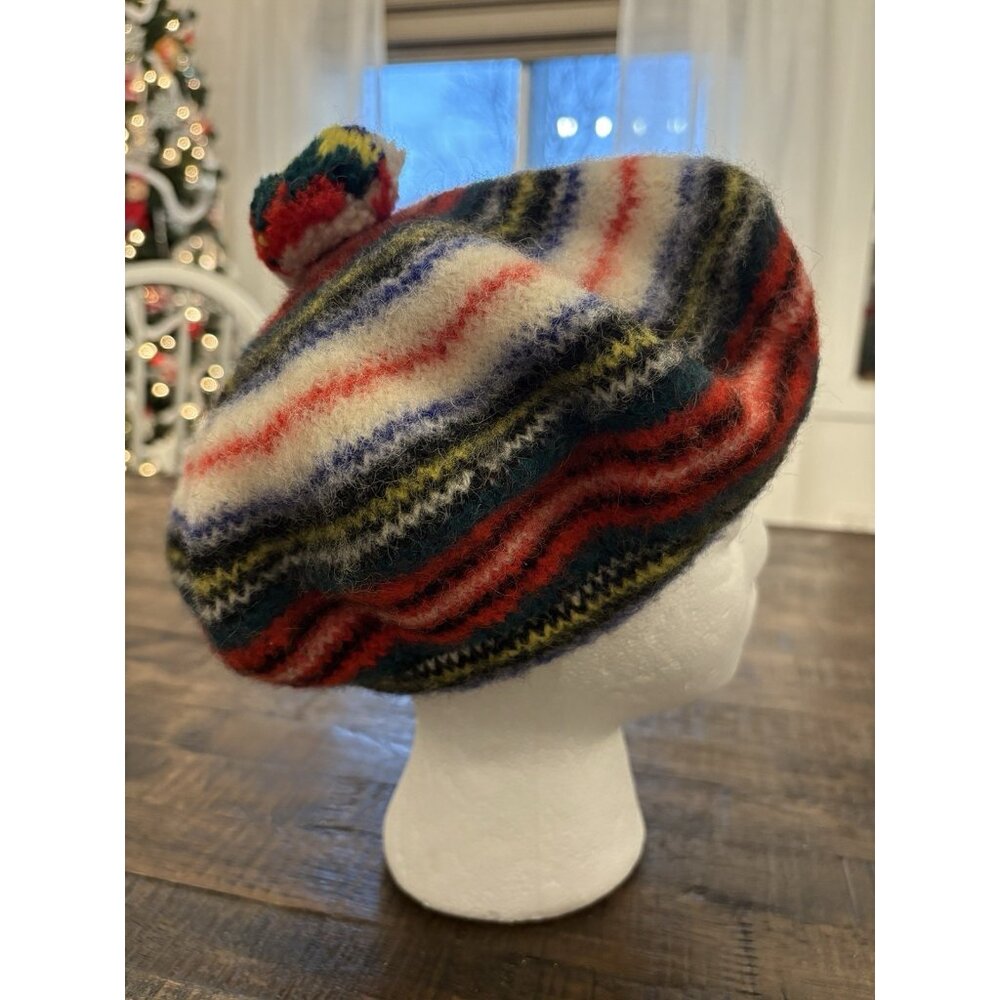 Dress Stewart Wool Tam O Shanter Beret Scotland Pom Pom Striped Multi-colored - Picture 3 of 8